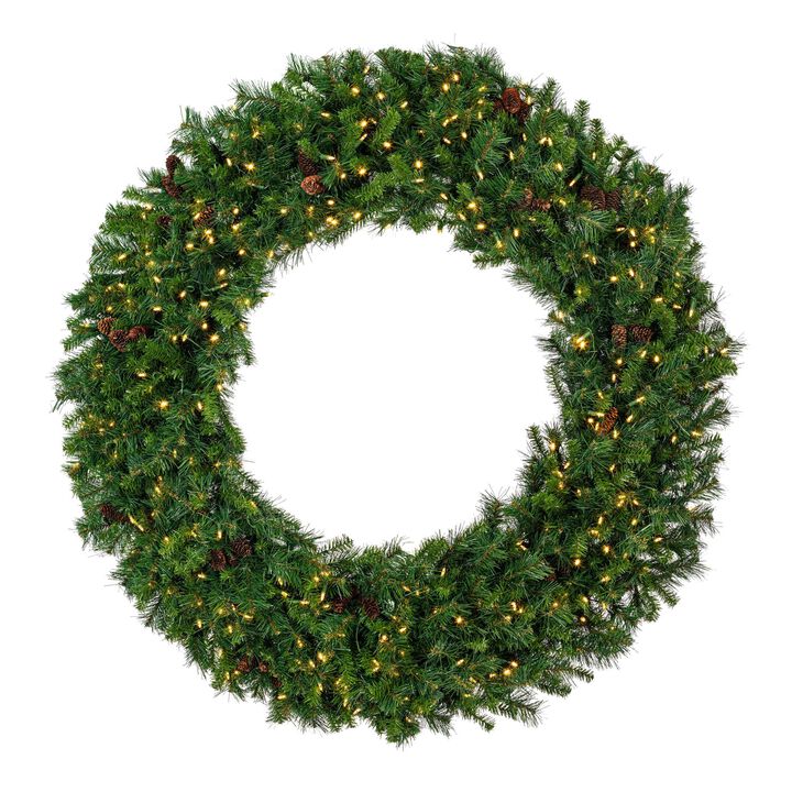 Vickerman 84" Cheyenne Pine Artificial Christmas Wreath with 1300 PVC Tips, 800 Warm White Italian LED Lights, Realistic Pinecones, Metal Ring Construction, Assembly Required, Hardware Included