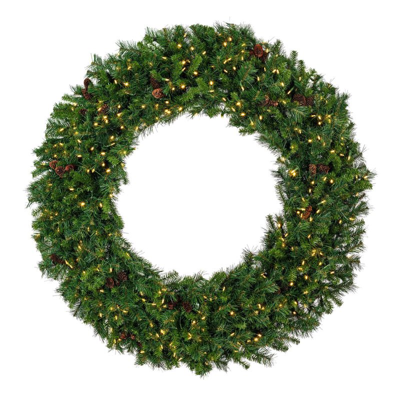 Vickerman 84" Cheyenne Pine Artificial Christmas Wreath with 1300 PVC Tips, 800 Warm White Italian LED Lights, Realistic Pinecones, Metal Ring Construction, Assembly Required, Hardware Included image number 0