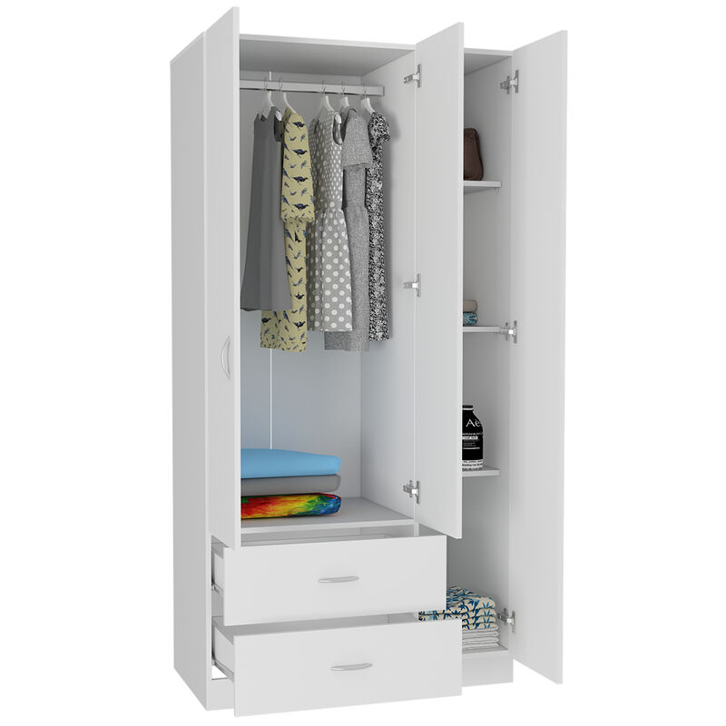 DEPOT E-SHOP Bosko 3 Doors Armoire, Two Drawers, Metal Rod