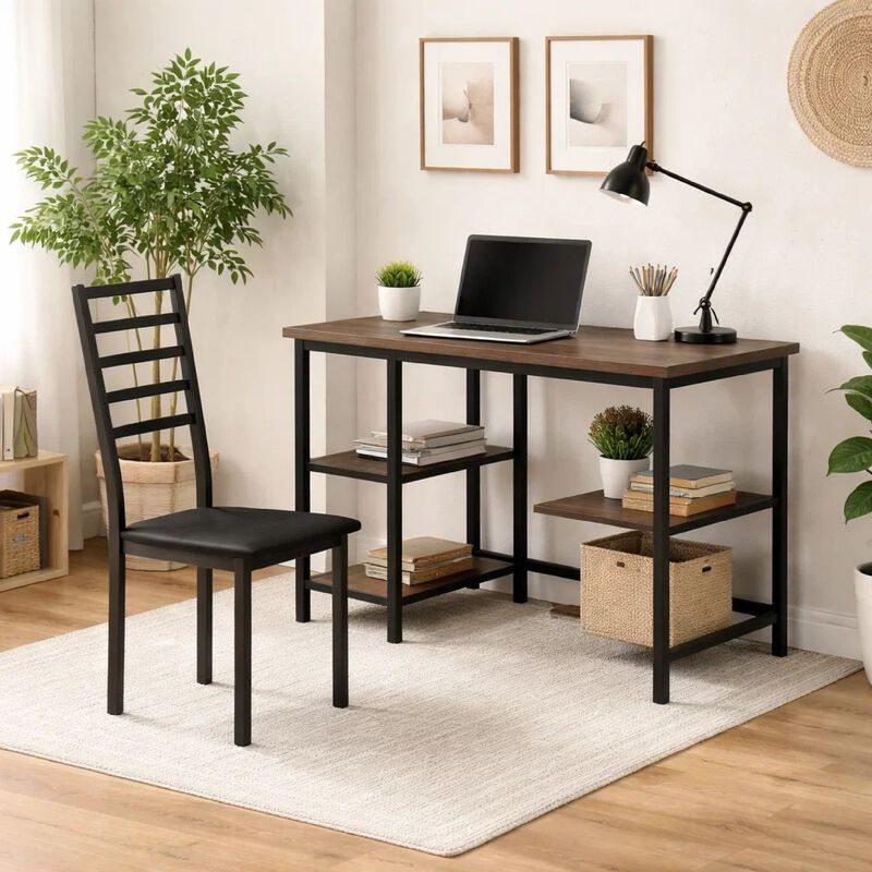 Metal And PU Study Computer Set With Writing Desk And PU Chair image number 1