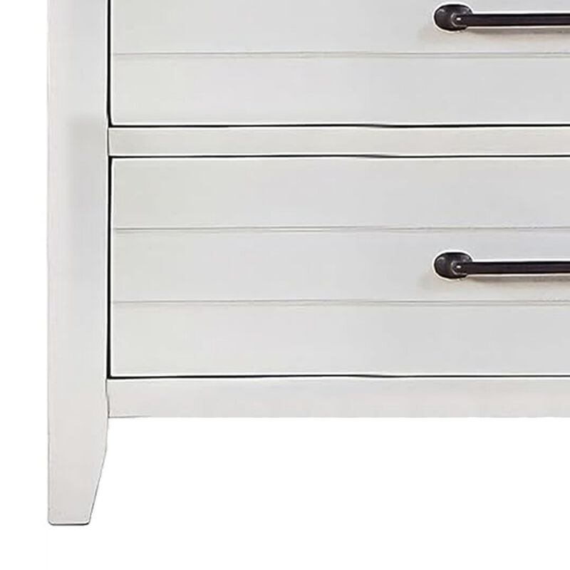 Akira 42 Inch Tall Dresser Chest, 5 Drawers, White Solid Wood, Gray Top - Benzara