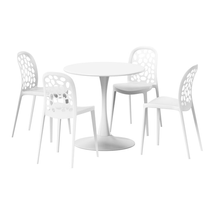 WestinTrends 5-Piece Outdoor Indoor Metal Patio Dining Table Set With Stackable Polypropylene Patio Side Chairs