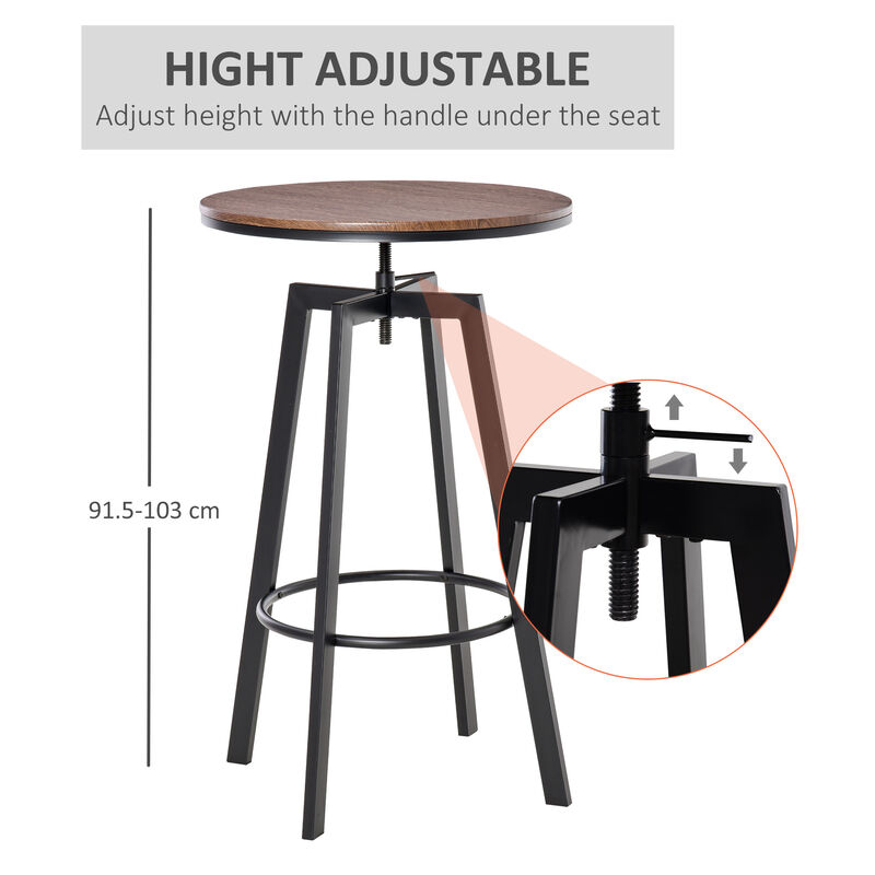 HOMCOM 3 Piece Industrial Adjustable Bar Table Set, Bar Height Bistro Table and Swivel Pub Stools for Small Space