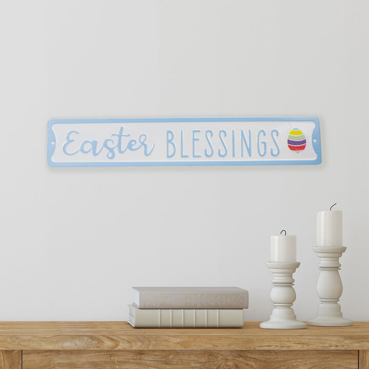 20.25" Metal "Easter Blessings" Sign with Eggs Wall Decor