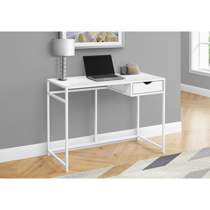 Monarch Specialties I 7570 Computer Desk, Home Office, Laptop, Storage Drawer, 42"L, Work, Metal, Laminate, White, Contemporary, Modern