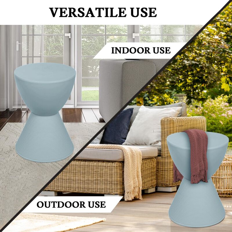 LeisureMod Modern ABS Shell Ribbed Hourglass Accent Drum Side Table with Removable Lid for Storage Indoor and Outdoor Use