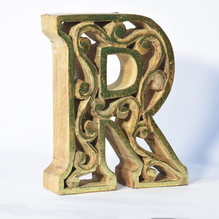 Vintage Natural Gold Handmade Eco-Friendly "R" Alphabet Letter Block For Wall Mount & Table Top Décor