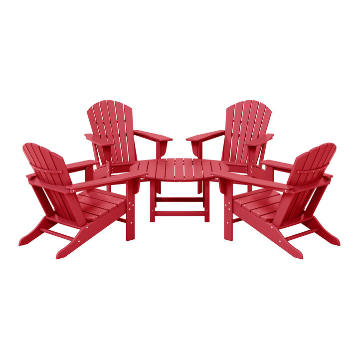 WestinTrends 5-Piece Outdoor Patio HDPE Adirondack Chair With Round Coffee Table Conversation Set
