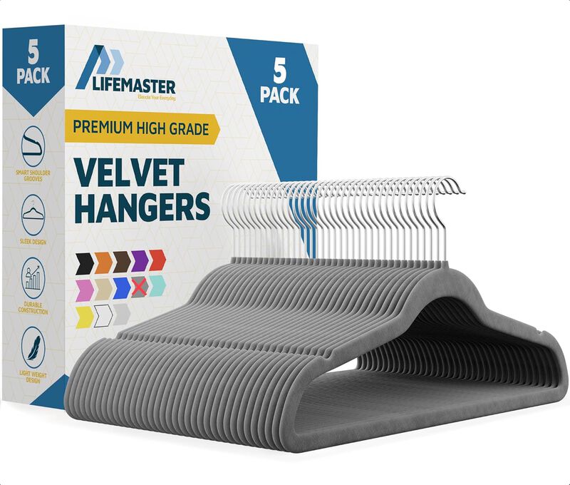 Velvet Clothes Hangers &ndash; with 360 Degree Swivel Hook and Non-Slip Shoulder Notch, Holds Up to 10 lbs, Heavy Duty Hanger Set, for Organizing Suit, Dress, Coat, and Clothes, Pack of 5, Gray image number 0