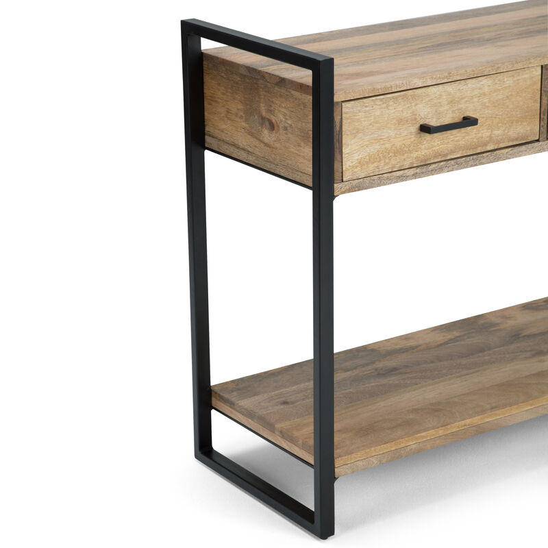 Riverside SOLID MANGO WOOD and Metal 54 inch Wide Modern Industrial Console Sofa Table in Natural