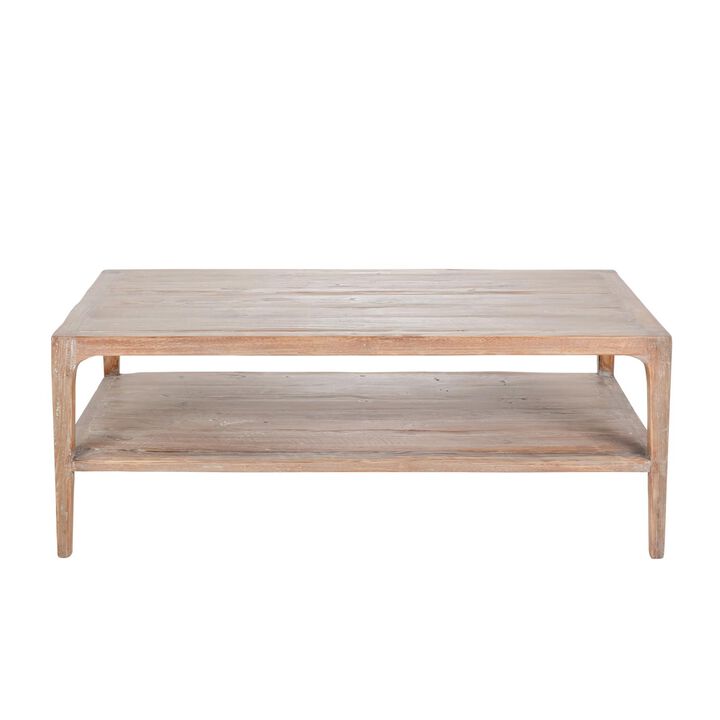 Tuley Coffee Table, Storage Shelf, Reclaimed Pine Wood, Gray, 48 Inch