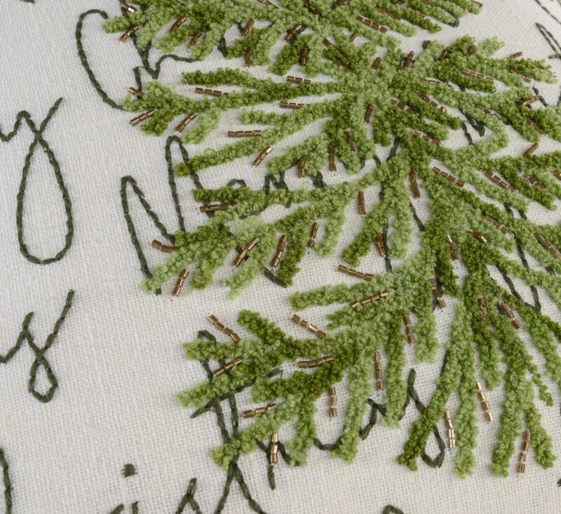HomeRoots 18" White And Green Cotton Merry Christmas Throw Pillow With Embroidery image number 2