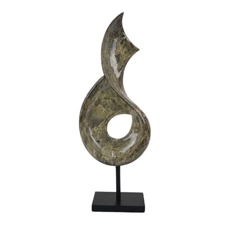 Tabletop Accent Decor, Gray Green Resin, Black Metal Support, 22 Inch