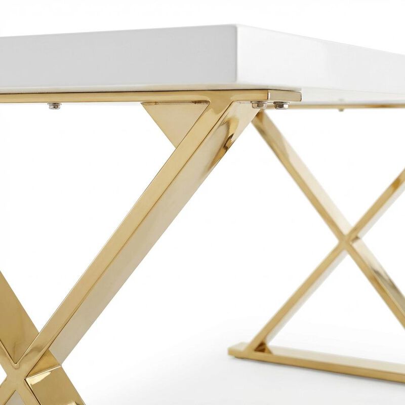 White Rectangular Dining Table, Modern X-Base, Seats 6 image number 6