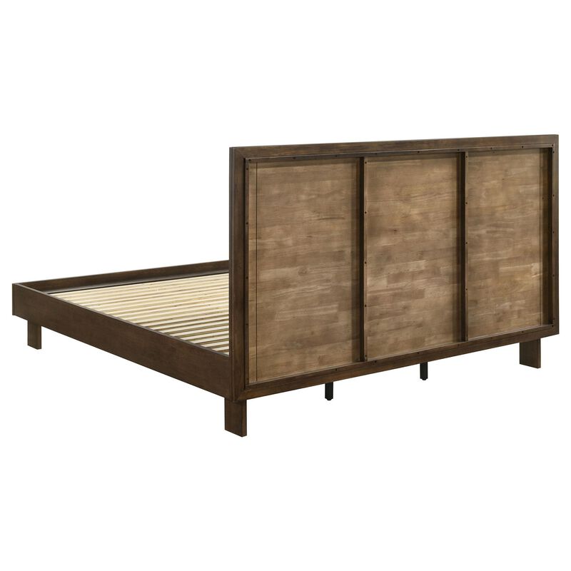 Genu King Size Platform Bed, Panel Headboard, Warm Walnut Brown Wood image number 3