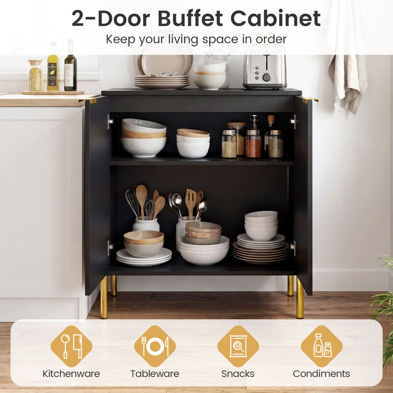 2 Piece Sideboard Cabinet Set with 2 Doors and Metal Legs for Living Room-Black image number 5