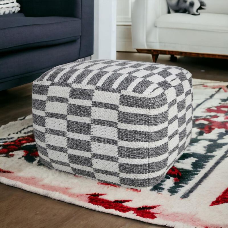 Hivvago 18 Inch Gray Cotton Geometric Pouf Ottoman