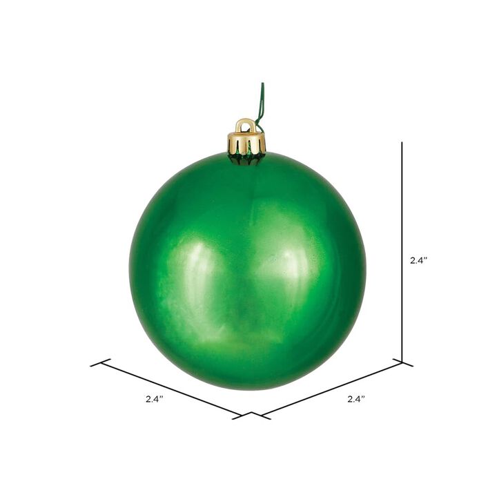 Vickerman 2.4" Christmas Ornament Ball, Green Shiny Finish, Shatterproof Plastic, UV Resistant, Holiday Christmas Tree Decoration, 24 Pack
