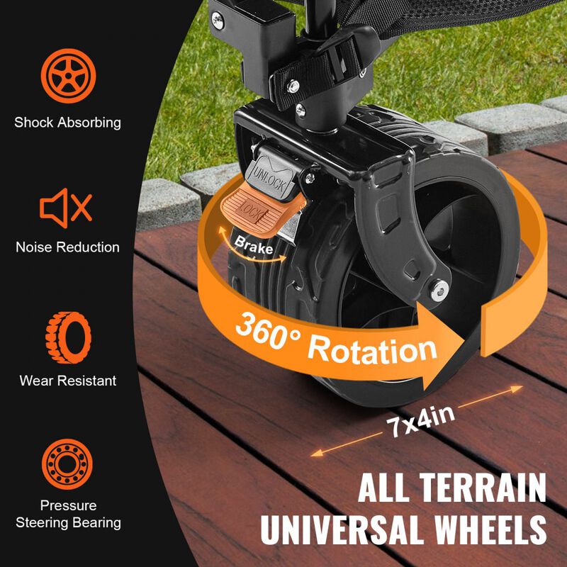 Folding Double Decker Utility Wagon Cart with All-Terrain Wheels for Beach, Garden & Camping-Black image number 5