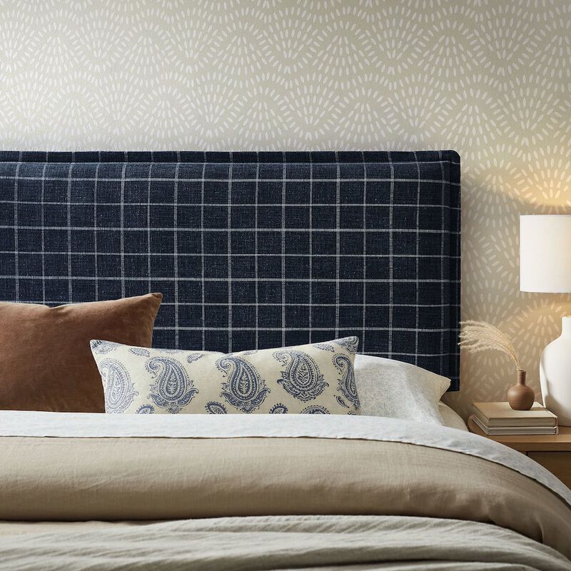 Camille Checkered Linen Blend King Size Headboard image number 7