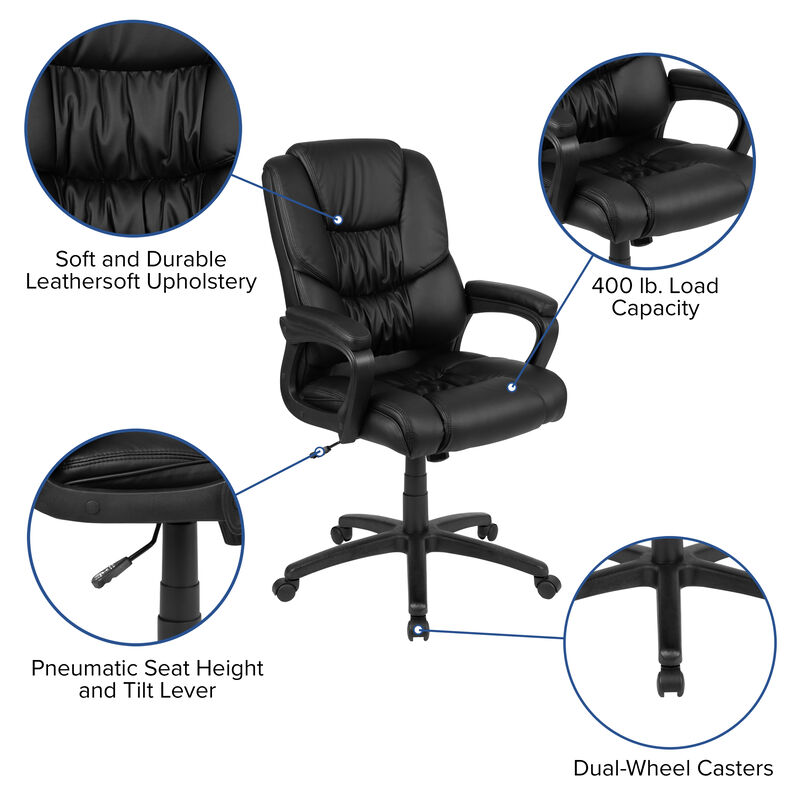 Flash Fundamentals Big & Tall 400 lb. Rated Black LeatherSoft Swivel Office Chair with Padded Arms image number 3