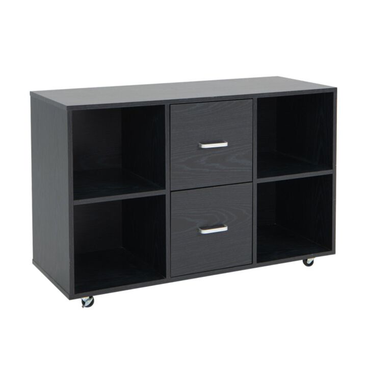 Hivvago 2 Drawer Wood Mobile File Cabinet with 4 Open Compartments-Black
