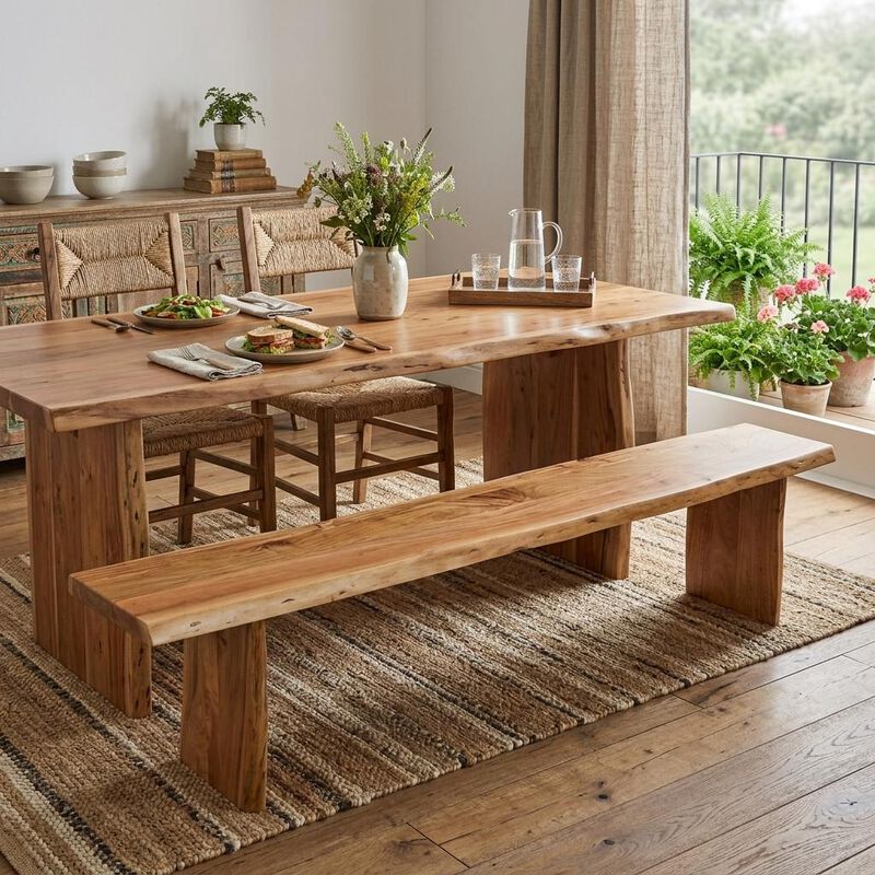 HomeRoots 84" Brown Solid Wood Live Edge Dining Bench image number 1