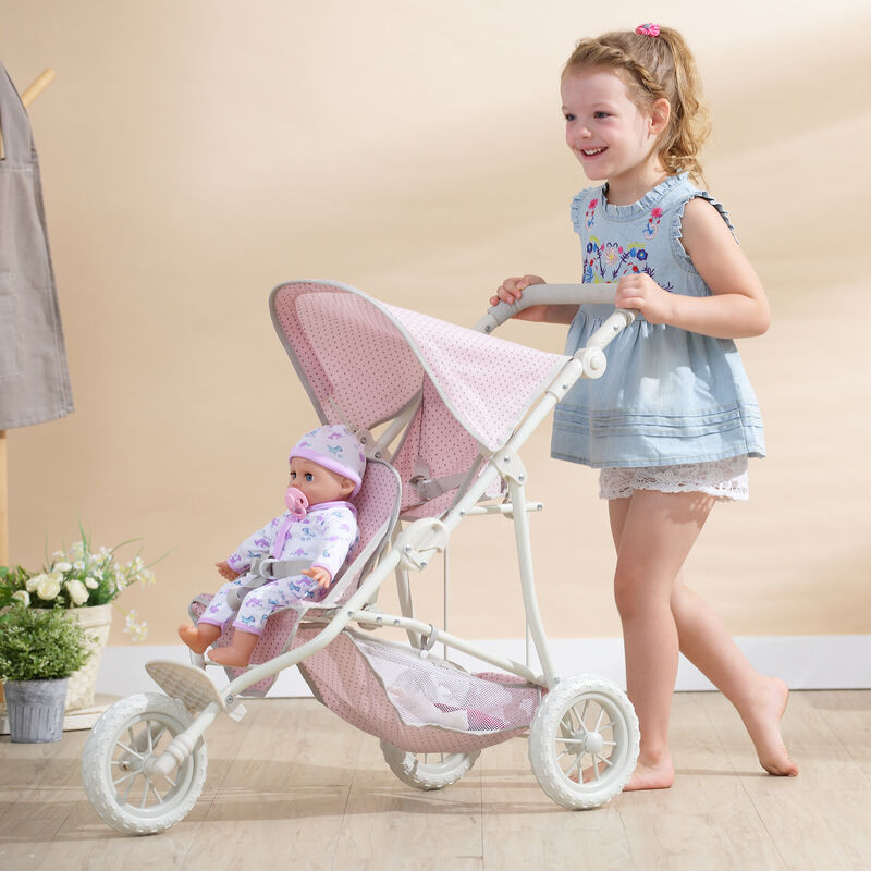 Olivia's Little World Polka Dot Princess Baby Doll Twin Jogging Stroller, Pink image number 7