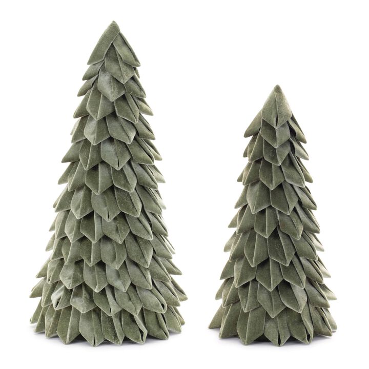 Set of 2 Fabric Pine Trees – Rustic Textile Christmas Tree Decorations for Winter Shelf or Table Display
