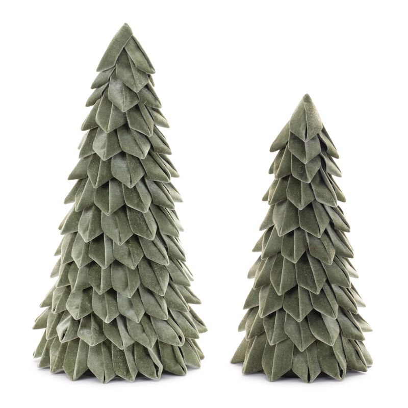 Set of 2 Fabric Pine Trees – Rustic Textile Christmas Tree Decorations for Winter Shelf or Table Display