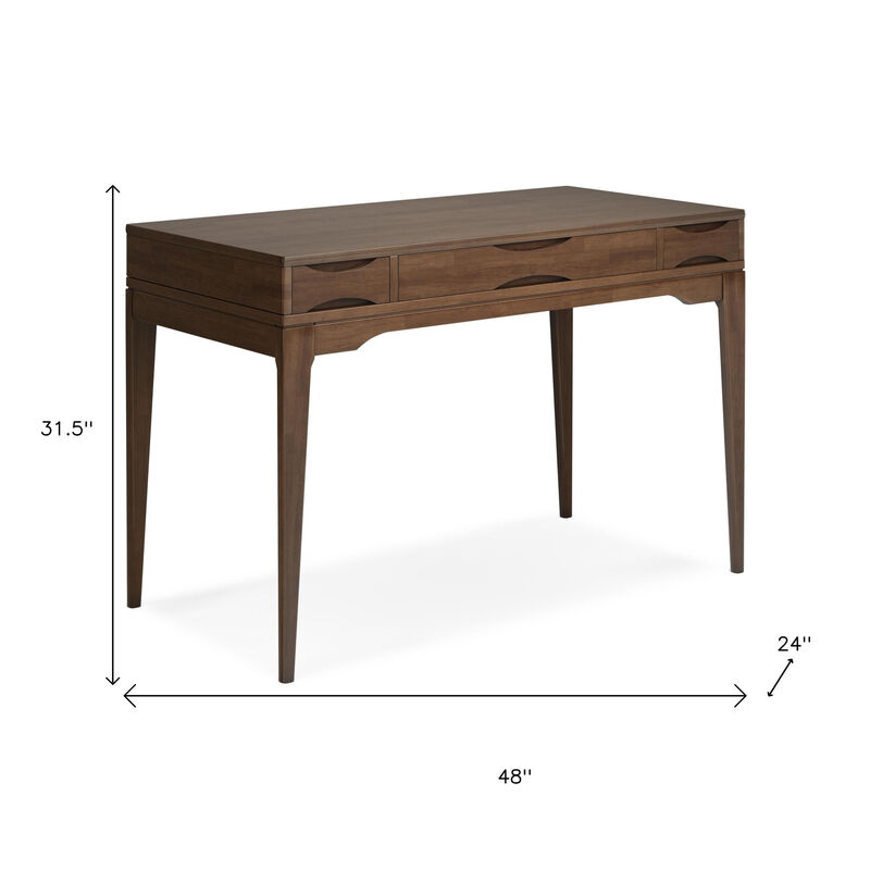 HomeRoots 48" Walnut Solid Wood Writing Desk With Two Drawers image number 3