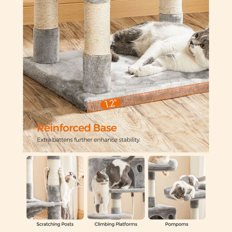 Multi-Level Cat Tree &ndash; 56.3-Inch with Sisal Scratching Posts and Plush Perches