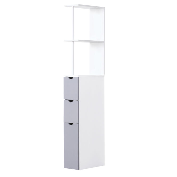 54" Tall Bathroom Linen 2-Tier Cabinet Shelf Storage Cupboard w/ Drawers, White