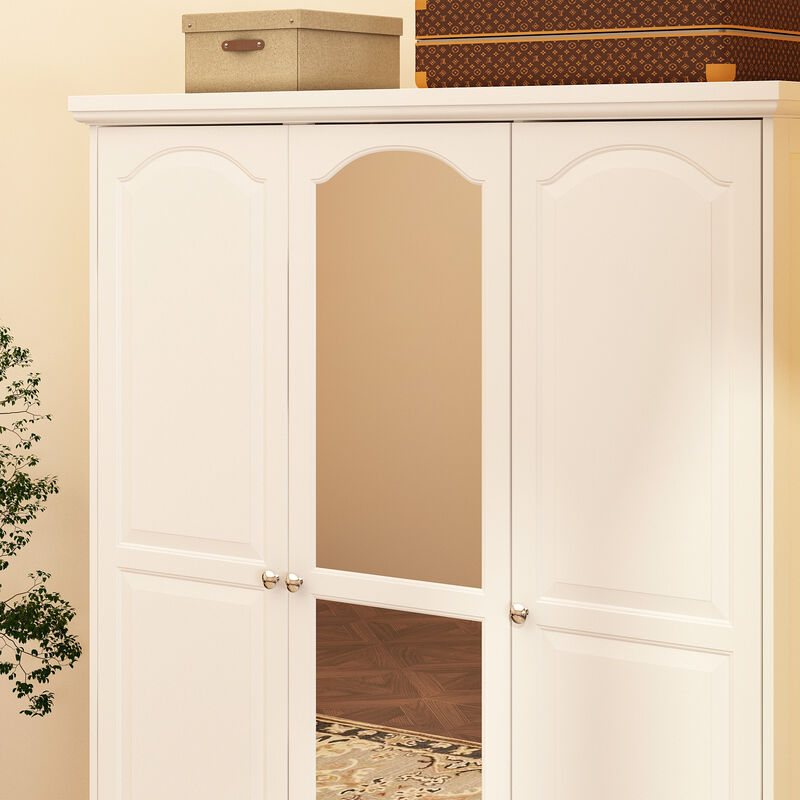 White Paint Big Wardrobe Armoires W/Mirror, Hanging Rod, Drawers, Adjustable Shelves 70.9 in. H x 47.2 in. W x 20 in. D