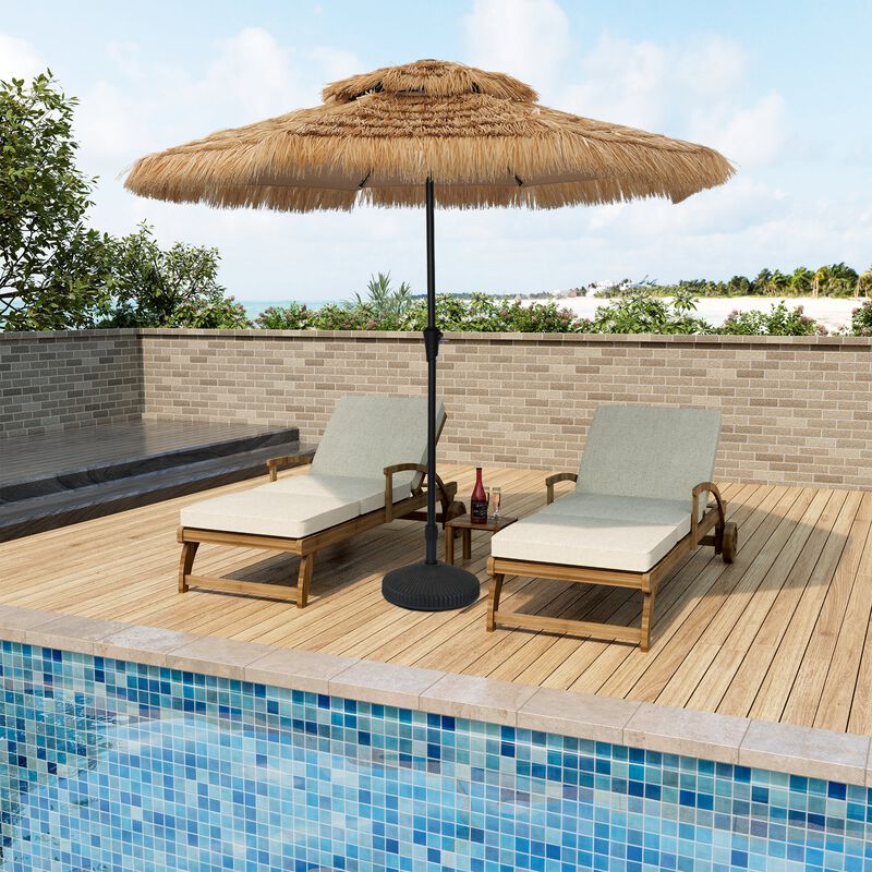 Mondawe 10 ft Hawaiian Crank Design 2 Tier Straw Patio Umbrella with LED Light & Round Based image number 2