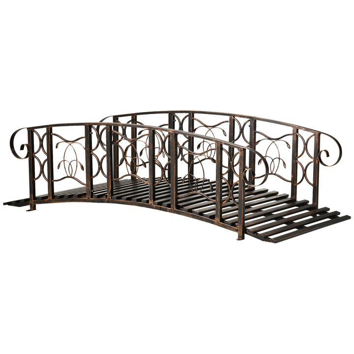 Outsunny 6' Metal Arch Backyard Garden Bridge with 660 lbs. Weight Capacity, Safety Siderails, Vine Motifs, Easy Assembly for Backyard Creek, Stream, Pond, Brown
