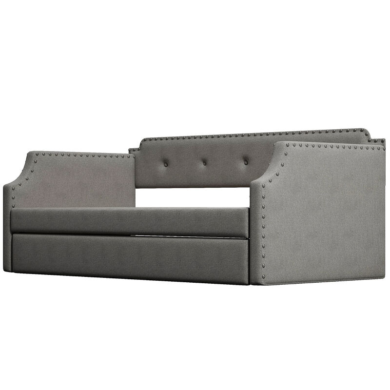 Whisen Twin Size Upholstered Daybed, Sofa Bed with Trundle and Padded Back image number 4