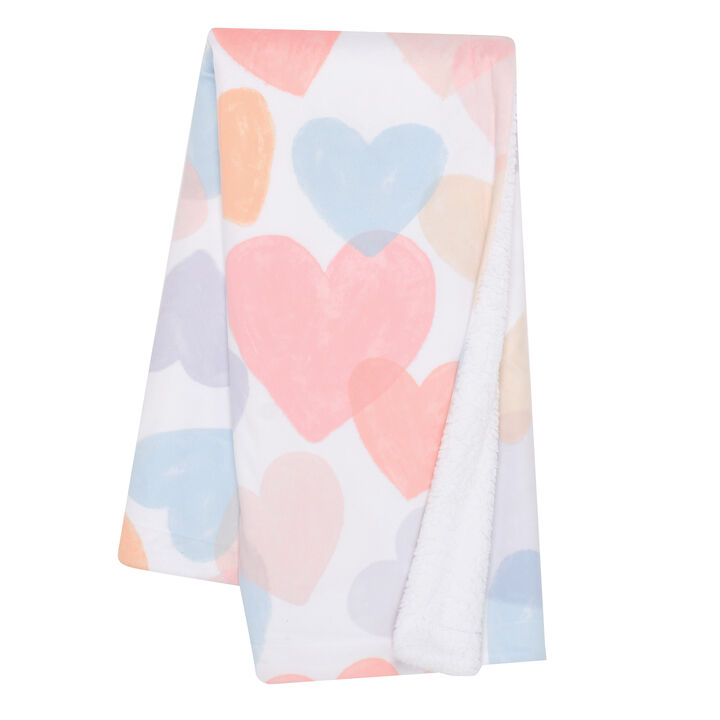 Bedtime Originals Rainbow Hearts White/Pink/Purple Soft Fleece Baby Blanket