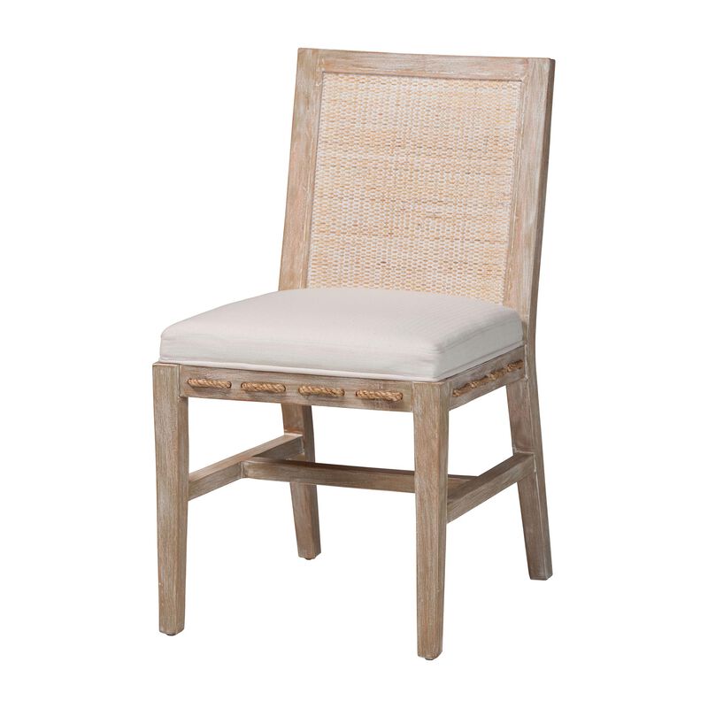 bali & pari Ashford Whitewash Rattan Dining Chair - Mahogany Wood Frame with Handwoven Wicker Backrest and Braided Rope Inserts for Coastal Dining Room image number 0