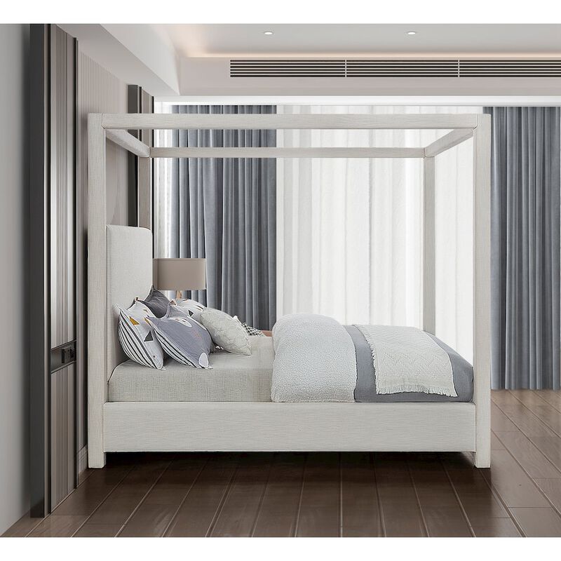 Meridian Furniture Emerson Cream Linen Textured Fabric Queen Bed