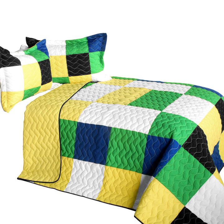 Queen Size 3-Piece Vermicelli Quilted Patchwork Quilt Set with Shams