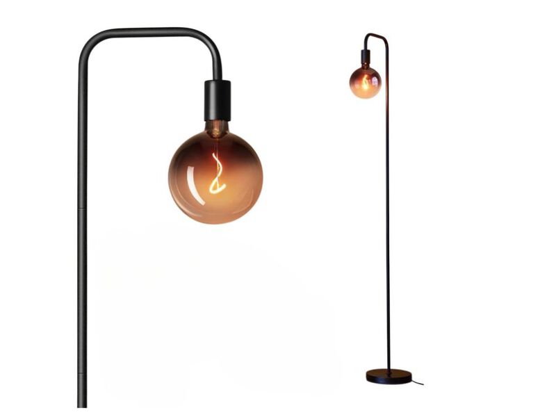 Industrial Globe Floor Lamp – 65" Tall, Black Frame, 1800K LED, Clear Glass