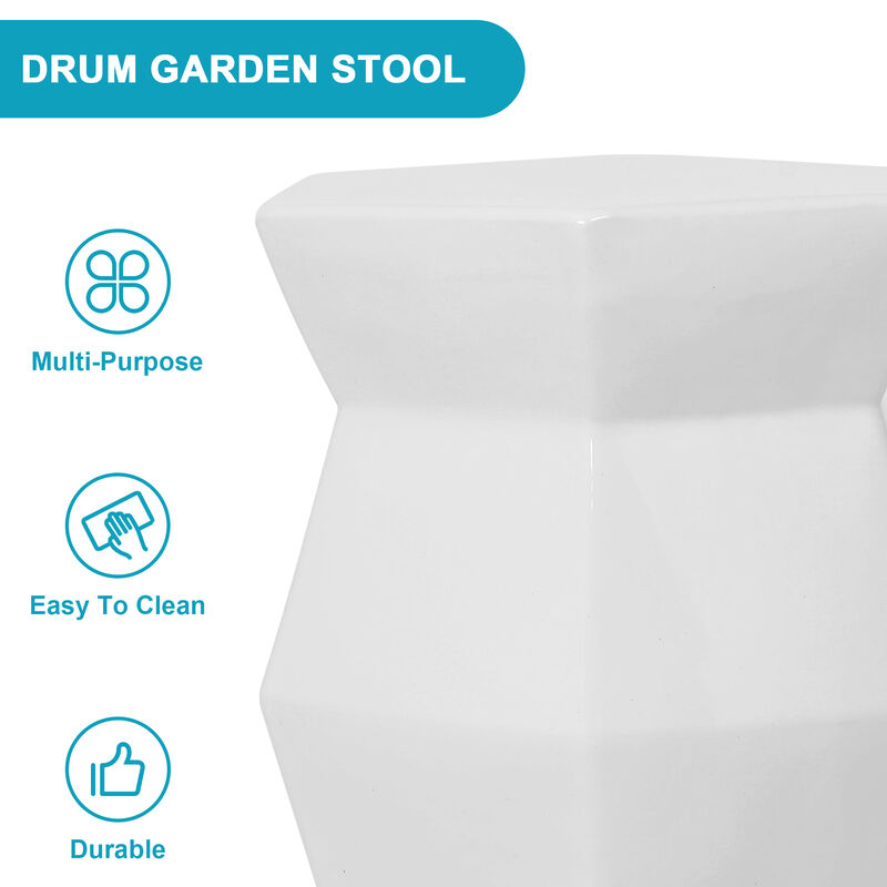 13" x 16.75" Glazed Ceramic Drum Stool - Indoor/Outdoor Side Table - Accent Garden Stool