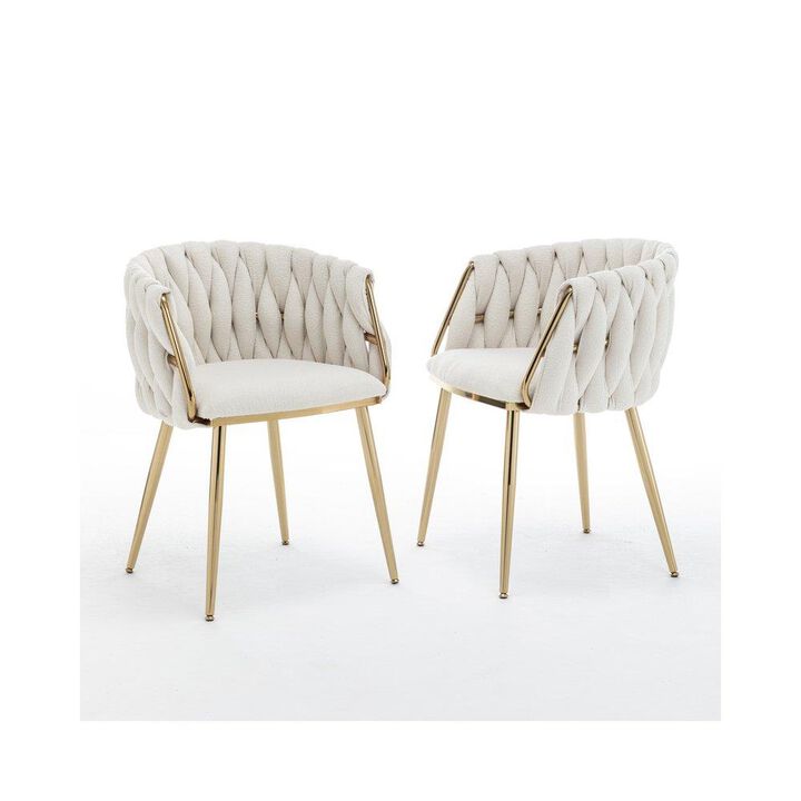 Best Quality Furniure Cream Boucle Fabric With Gold Base Side Chairs, Set Of 2