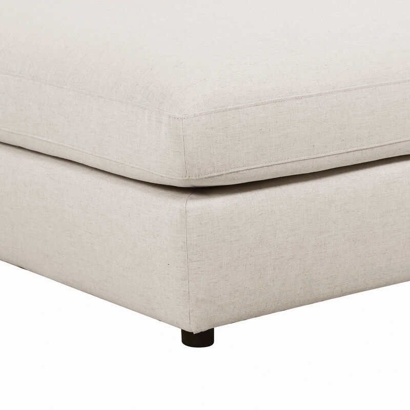 Fabric Upholstered Wooden Ottoman with Loose Cushion Seat and Small Feet, Beige-Benzara