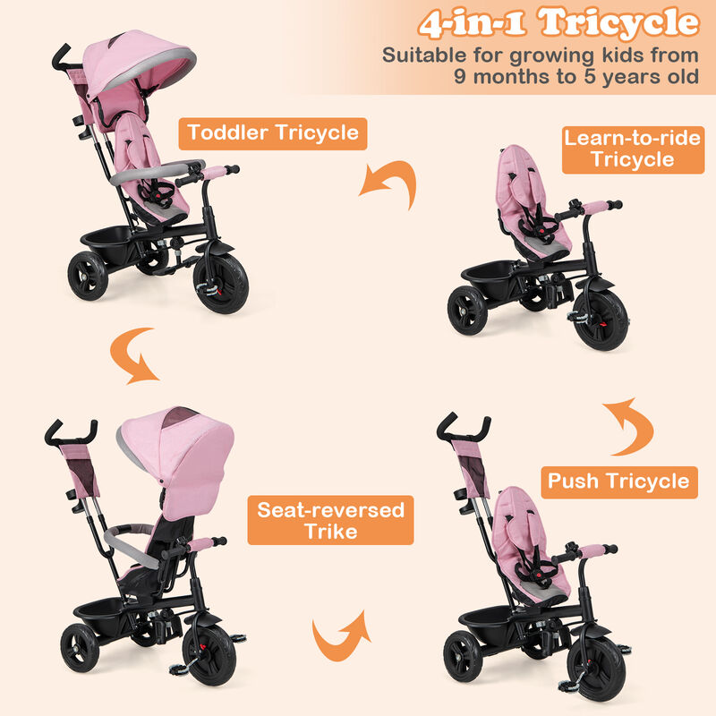Kids Tricycle with Adjustable Push Handle and Removable Canopy for Toddlers image number 4