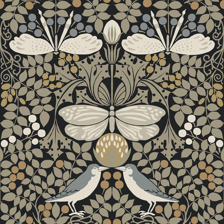 Butterfly Garden Black Metallic Wallpaper