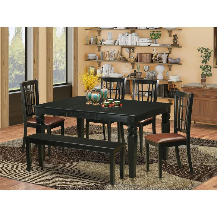 6-Pc Kitchen table set - Kitchen dinette Table and 4 Dining Chairs coupled with Bench
