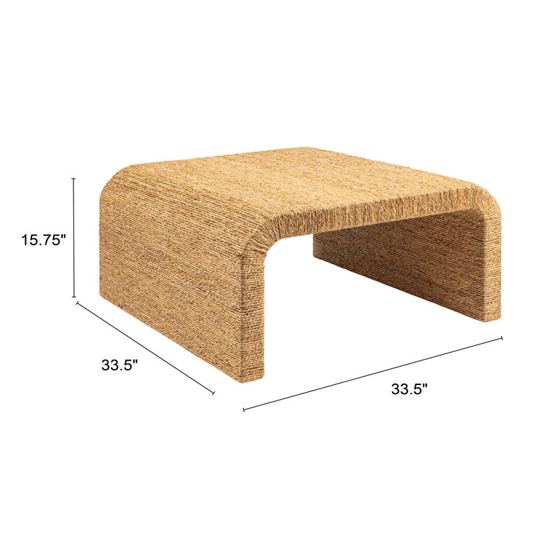 Woven Water Hyacinth & Acacia Wood Coffee Table with Waterfall Edge, Small image number 2