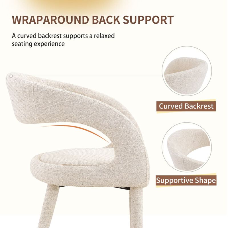 Set of 2 dining chairs, sherpa upholstered open back dining chairs with hollow back, modern metal frame accent chairs for dining room image number 5